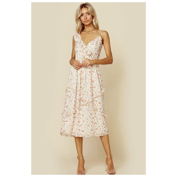 Blue Life for Revolve Violet Ruffled Floral Dress in Cream Gold Size XS *NEW* - Picture 1 of 6